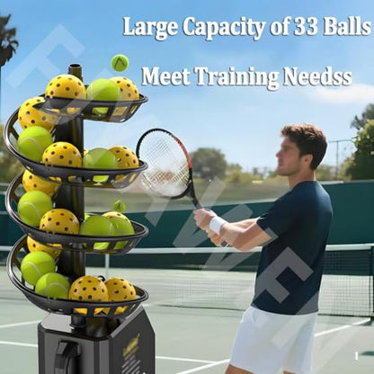 Remote Control Tennis Ball Machine, Portable Tennis Ball Tosser with Triangular Base, 33 Ball, for Self-Play Ball Launcher Beginners, Kids, Coaches, Home-Court