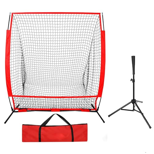 Nova Microdermabrasion 5x5ft Baseball & Softball Net with Bow Frame, Batting Tee - Portable Practice Net for Hitting and Pitching with Carry Bag and Backstop Screen - Great for All Skill Levels - style: Baseball Net and Tee
