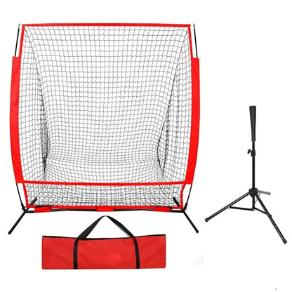 Nova Microdermabrasion 5x5ft Baseball & Softball Net with Bow Frame, Batting Tee - Portable Practice Net for Hitting and Pitching with Carry Bag and Backstop Screen - Great for All Skill Levels - style: Baseball Net and Tee
