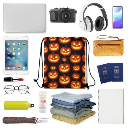 Beam Backpack Drawstring Sack Large Capacity for Soccer Basketball Sports Equipment Travel Men Women, Pumpkin Face Bags - color: Picture (1018)