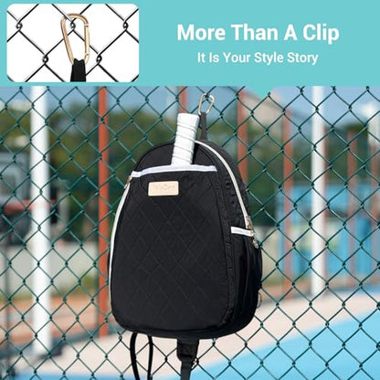 Pickleball Bag for Women, Quilted Stylish Sling Bag, Adjustable Shoulder Strap, 2 Storage Compartment Holds Paddles, Balls,Shoes - color: Black