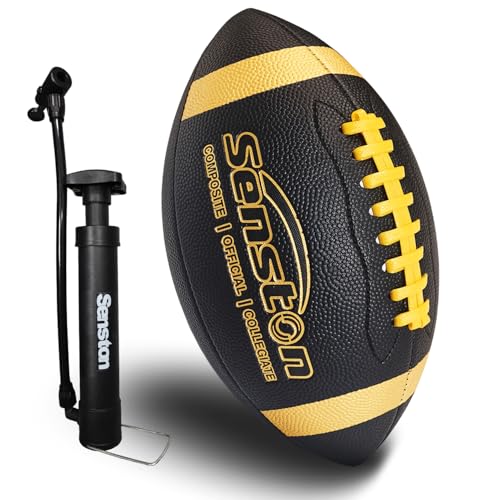 Senston Football Size 9/6 - Premium Composite Leather High School/Kids/Youth Football with Pump Size Foot Ball with Pump - color: Black, size: Official Size 9