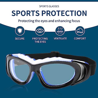 SooGree Sport Glasses for Men Women Basketball Football Sport Goggles Anti Fog Shock Collision Wearable Glasses - color: Black Framed Blue Nose Pad