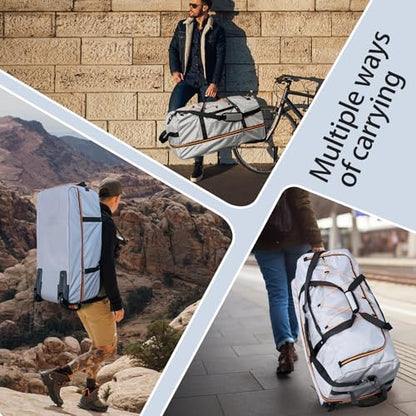 110L Expandable to 140L 32” Foldable Oxford Soft-Sided Rolling Duffle Bag with 2 Heavy-Duty Wheels, 2 Large Compartments, Adjustable Shoulder Strap and Attached Organizer Pouch,Grey - color: Grey
