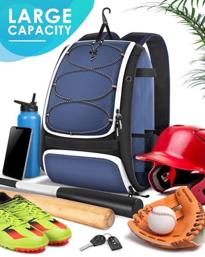 BROTOU Baseball Bag, Softball Bag for Baseballgear & T-Ball Bat, Baseball Backpack with Shoes Compartment for Men/Women - color: Blue