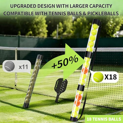 17 Pickleballs & 18 Tennis Balls Picker Upper – Collapsible No-Bend Retriever Tube with Shoulder Strap, Lightweight Portable for Indoor & Outdoor Court Practice