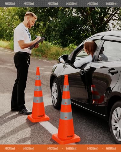 HiGiant [4 Pack] Collapsible Traffic Safety Cones 36 Inch, Orange Pop-up Cones with Reflective Collar, Caution Cones for Road Driving Practice and Parking lot - size: 36inch