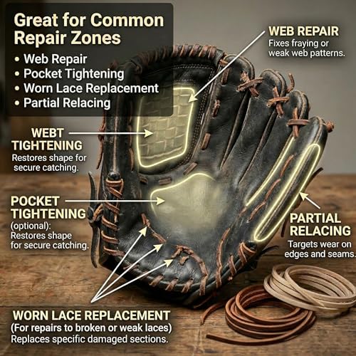 AliBall Baseball Glove Lace Kit - 2x80 Leather Laces w/Needle & Locks | Relacing Repair Kit for Baseball/Softball + Guide - color: Pink