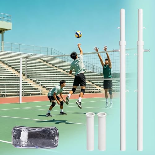 Heavy Duty Volleyball & Badminton Poles with Net, Adjustable Height 5ft-6.8ft, Portable Backyard Sports Set with Wheels for Easy Setup White Style A - color: White, size: Style A