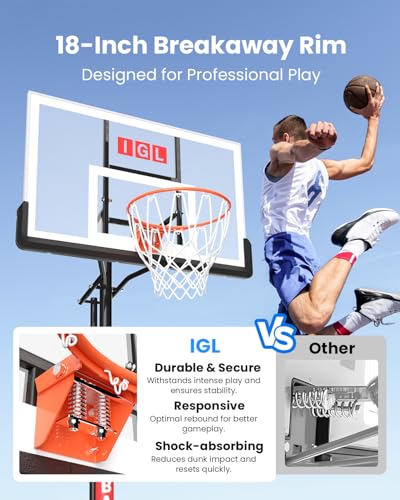 IGL In ground Basketball Hoops Outdoor, 10ft Height Adjustable Basketball Goal In ground with Shatterproof Backboard and Pro-Style Rim - size: 52 inch Backboard - In Ground