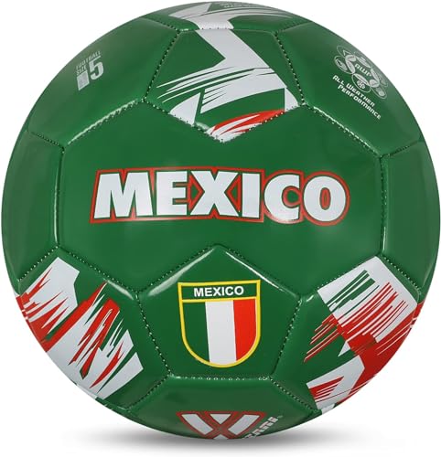 Vizari National Team Soccer Ball - Durable Faux Leather Football for Adult Kids & Youth | Machine-Sewn with 30-Panel Design | Size 3, 4, 5 & Mini | Ideal for Adult, Boys, Girls, and Toddlers - color: Mexico Green, size: 5