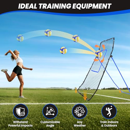 BAGAIL Volleyball Rebounder Net 7x4 Ft, Bounce Back Training Equipment with Unique Curved Frame for Better Catching, 5 Adjustable Angles for Volleying & Spiking, Easy Set Up & Sturdy Base - color: Blue