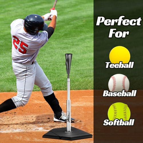 JASCOPRO Batting Tee For Baseball And Softball With Traditional Home Plate Base,Alumium Stem,Handroll Rubber Top,Height Adjustable 24 to 46 inche For kids and Adults,Portable Baseball Tee Softball Tee