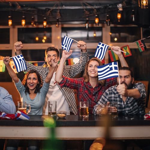 AhfuLife 30pcs Greece Hand Held Flag, 5.5 × 8.2 Inch Greece Stick Flag Small Flags with 11.8 Inch Poles for Olympic National Day Garden Street Home Party Football - color: Greece, size: 5×8 Inch-30 Pcs