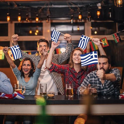 AhfuLife 30pcs Greece Hand Held Flag, 5.5 × 8.2 Inch Greece Stick Flag Small Flags with 11.8 Inch Poles for Olympic National Day Garden Street Home Party Football - color: Greece, size: 5×8 Inch-30 Pcs