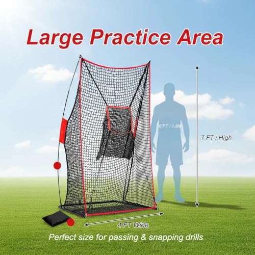 Football Kicking Throwing Net - Heavy Duty Portable Kicking Goal Cage with Target - 4x7FT Professional Trainer for Coaches Youth Indoor & Outdoor Games