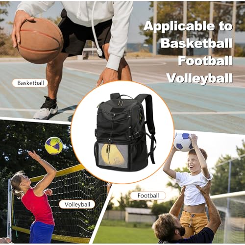 TANGCORLE Basketball Backpack Large Sports Equipment Bag with Separate Ball & Shoes Compartment, Sports Backpack Fit Soccer Volleyball Backpack