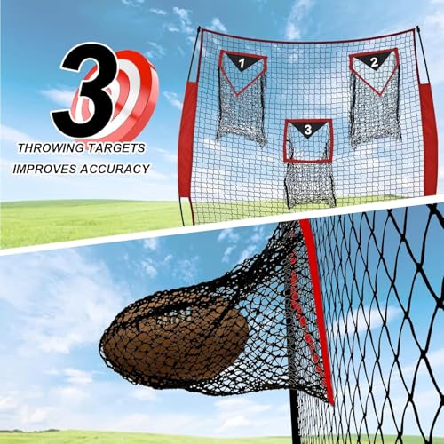 Football Throwing Net - Heavy-Duty Portable Nylon Net with 3 Target Pockets - 6x6FT Football Goal Practice - Youth Quarterback Training Field & Home Backyard