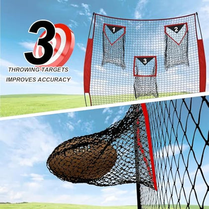 Football Throwing Net - Heavy-Duty Portable Nylon Net with 3 Target Pockets - 6x6FT Football Goal Practice - Youth Quarterback Training Field & Home Backyard
