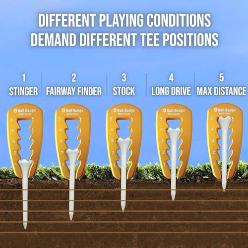 Adjustable Golf Tee Height Tool (5-Level Precision) – Universal Fit for Wooden & Plastic Tees, Consistent Tee Height Setter for Drivers, Fairway Woods & Irons, Durable Aluminum Golf Swing Training Aid - color: Gold