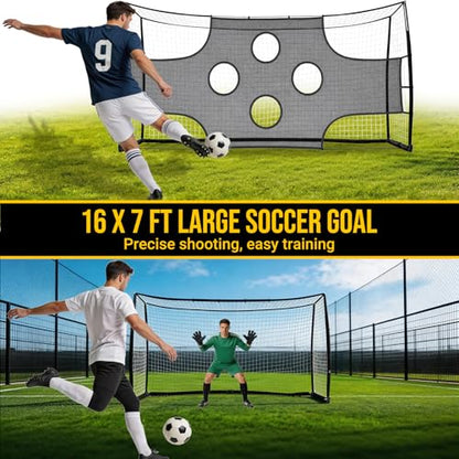 Soccer Goal with Precision Target, 12x6 ft/ 16x7 ft Soccer Net with Carry Bag & Ground Stakes, Quick Setup, Portable Soccer Goal for Youth Adults Practice, Games, Skill Improvement