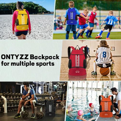 ONTYZZ Sports Backpack with Drawstring Closure Basketball Backpack with Shoe Compartment Swim Beach Bag - color: Basics-blue