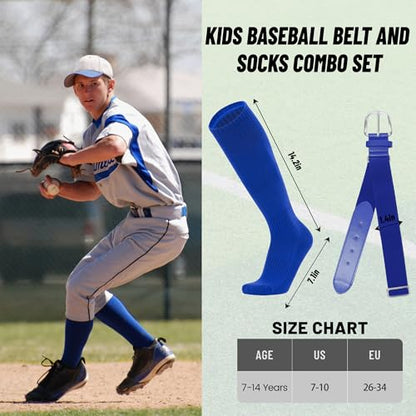 ZXOLDZX Youth Baseball Softball Socks and Belt Combo Set Adjustable Baseball Belt for Boys Girls(2Pairs of Socks with 1 Belt)