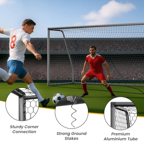 NAIZEA Soccer Goals - 24x8/21x7/18x7/12x6/16x7/10x6/8x6/6x4FT Soccer Goals for Backyard Training- Portable Metal Soccer Net for Youth & Adults - Heavy Duty Steel for Indoor Outdoor Games & Practice - size: 21ft x 7ft, style: Pro-Grey/Alu