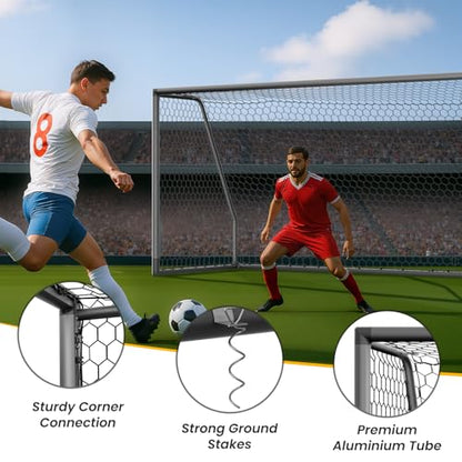 NAIZEA Soccer Goals - 24x8/21x7/18x7/12x6/16x7/10x6/8x6/6x4FT Soccer Goals for Backyard Training- Portable Metal Soccer Net for Youth & Adults - Heavy Duty Steel for Indoor Outdoor Games & Practice - size: 21ft x 7ft, style: Pro-Grey/Alu