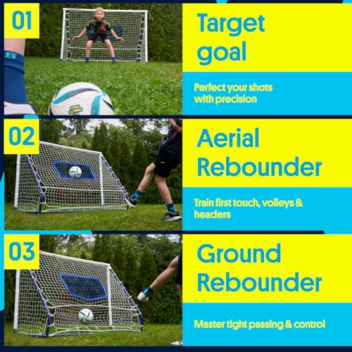 Open Goaaal 3-in-1 Soccer Rebounder Goal - 4 ft x 6 ft - Adjustable Angle Modes for Shooting Drills - Ground-Pass Setup for Passing Practice - High-Angle Rebound Net for Ball Control