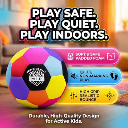 MIP Silent Indoor Soccer Ball – Size 4 Soft Foam Ball for Kids & Toddlers | Quiet Play, Non-Marking, Real Bounce | Safe for Hardwood, Carpet & Apartments | CPC Certified