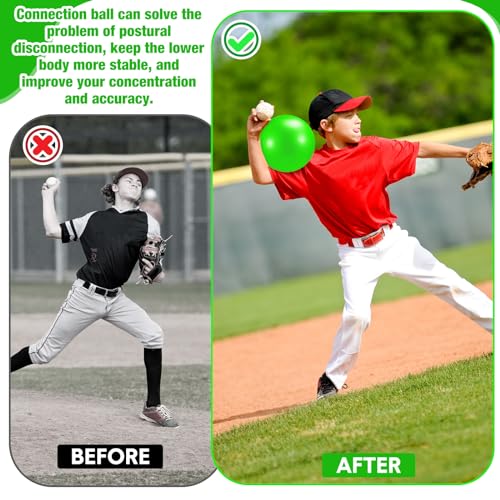 2 Pcs Connection Ball with Pump 9 Inch Pilates Baseball Softball Batting Trainer Improve Arm Action Hitting & Pitching Efficiency Connection Ball for Baseball - color: green