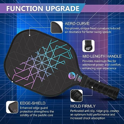 Pickleball Paddles Set of 4, USAPA Approved Carbon Fiber Pickle Ball Paddle (CHS), Polypropylene Honeycomb Core, Anti Slip Sweat Absorbing Grip, 4 Replacement Soft Grip, 6 Pickleball, Bag