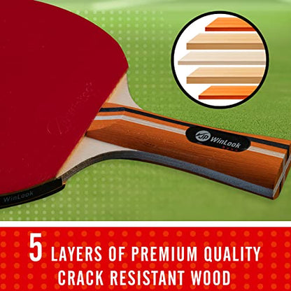 JP WinLook Ping Pong Paddles Sets - Portable Table Tennis Paddle Set with Ping Pong Paddles Professional Case & Ping Pong Balls - Premium Table Tennis Racket Player Set for Indoor & Outdoor Games - style: Red/Black 2 Paddle Set
