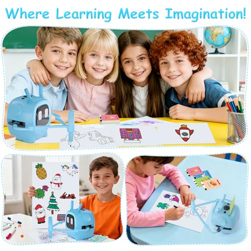 Art Enlightenment Drawing Robot: Educational Interactive Learning Toy for Kids - Auto Painting Machine with 192 Cards & Pens - Montessori Gifts for 3-8 Year Old - color: Blue