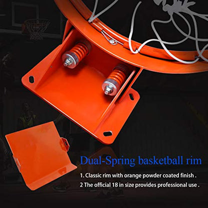 Professional Wall Mounted Basketball Rim Hanging Basketball Goal, Single-Spring Standard 18'' with All Weather Net - style: wall-mounted basketball rim 2-spring