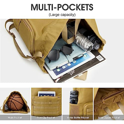 G4Free Drawstring Backpack Gym Backpack Soccer Basketball Bag with Shoes Compartment Tactical Water-Resistant String Sports Bag for Men Women(Tan) - color: Tan