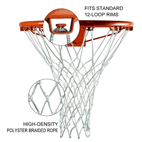 Sanung 2PCS White Basketball Net Replacement 12 Loops 21 inch Professional Anti-Whip with Storage Pouch for Competition Standard Indoor Outdoor All-Weather Thick Mesh Nets