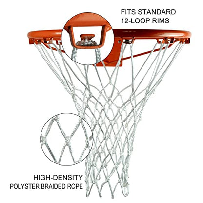 Sanung 2PCS White Basketball Net Replacement 12 Loops 21 inch Professional Anti-Whip with Storage Pouch for Competition Standard Indoor Outdoor All-Weather Thick Mesh Nets