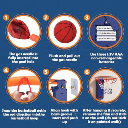 Kids Basketball Hoop Indoor with Lights & Sounds, Electronic Scoring, Easy Storage,Toys for Boys Girls, Birthday Gift Ages 3+