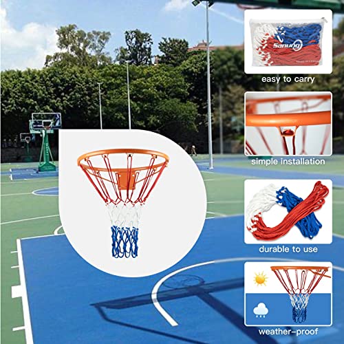 Sanung Tricolor Basketball Net, 12 Loops 7 Knots Polyester Anti-Whip Basketball Net Replacement,All-Weather for Indoor Outdoor Use, Set of 2