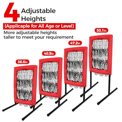 Heavy Duty 9 Hole Pitching Net with Strike Zone,9 Pocket Pitching Target Net of 4 Adjustable Heights (36-53in),Softball Pitching Net Fix by 8xspikes and 2xsandbags, Pitching Target Net for All Age