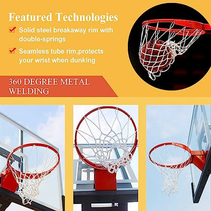 Breakaway Basketball Rim 18 Inch Heavy Duty 5/8 Inch Steel Professional Flex Hoop Meets Official Game Standards Fits Most Backboards with All Weather Net Mounting Hardware Now in Black