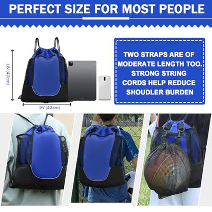 KAEGREEL Drawstring Soccer Bag Basketball Backpack for Kids Teens, Foldable Sports Bags Detachable Ball Mesh Bag for Gym Yoga Football Baseball - color: Blue