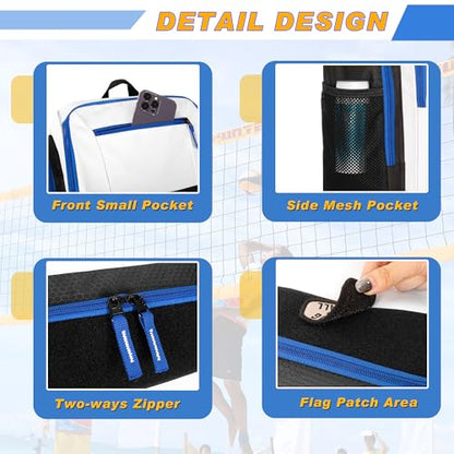 Volleyball Bag with External Ball Holder, Volleyball Backpack with Separate Shoe Space, Multiple Pockets and Adjustable Shoulder Strap for Soccer, Basketball and Gym Exercise - color: White/Blue