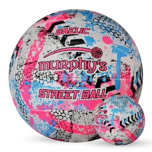Murphy's Gaelic Street Trainer Footballs, Durable Vulcanised Rubber, Long Lasting Grip for Hard Surfaces, Ages & Skill Levels - color: White/Pink/Cyan, size: 5