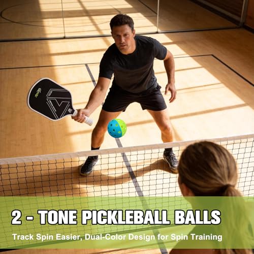 Pickleball Balls, 6 Pack of Indoor & Outdoor Pickle Ball Set, 2 Tone Pickle Balls Set, High Visibility Durable Pickleballs for Training and Tournament - color: Green and Blue