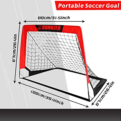 L RUNNZER Kids Soccer Goal, Pop Up Soccer Goal Net for Backyard, Set of 2 with Portable Carrying Case - color: Red, style: 3.3'x2.2', 2 Set