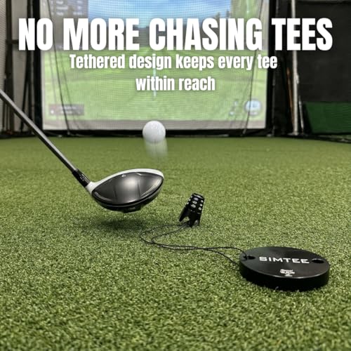 Against The Grain Golf Simulator Tees with Tether Base – Plastic Golf Simulator Tees for Hitting Off Mats, Indoor Golf Mat Tee Holder for Driving Range Mat, Reusable Tees for Simulator Practice