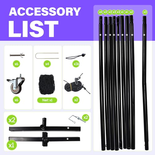Backstop Net System for Backyard – Heavy Duty Sports Barrier Net with Steel Posts, Movable/Socketed Ball Stop Net for Soccer, Baseball, Training - size: 30FT Wide, style: Movable-4 Inch Net